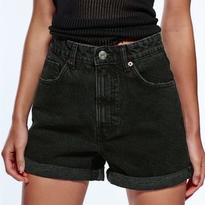 Zara Black Denim High Rise Mom Shorts